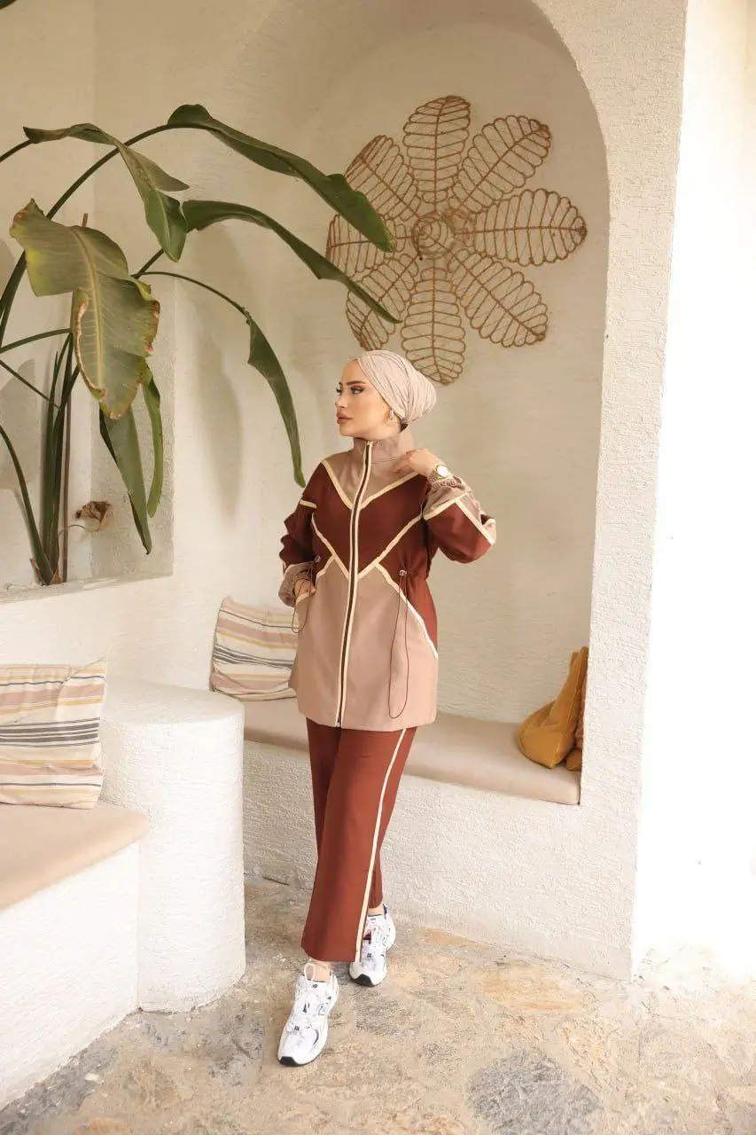 IMG_6206 Modest Sportswear Set in Cotton Double Crepe – Brown & Navy Options - Image 1
