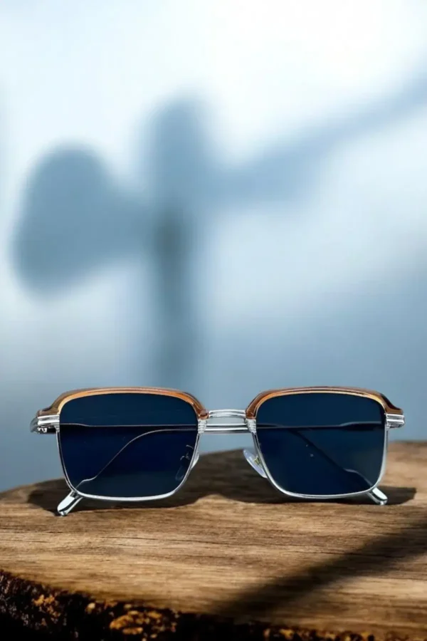 نظارات شمسية مربعة UV400 – إطار معدني بعدسات باللونين الأسود والبني - الصورة 5