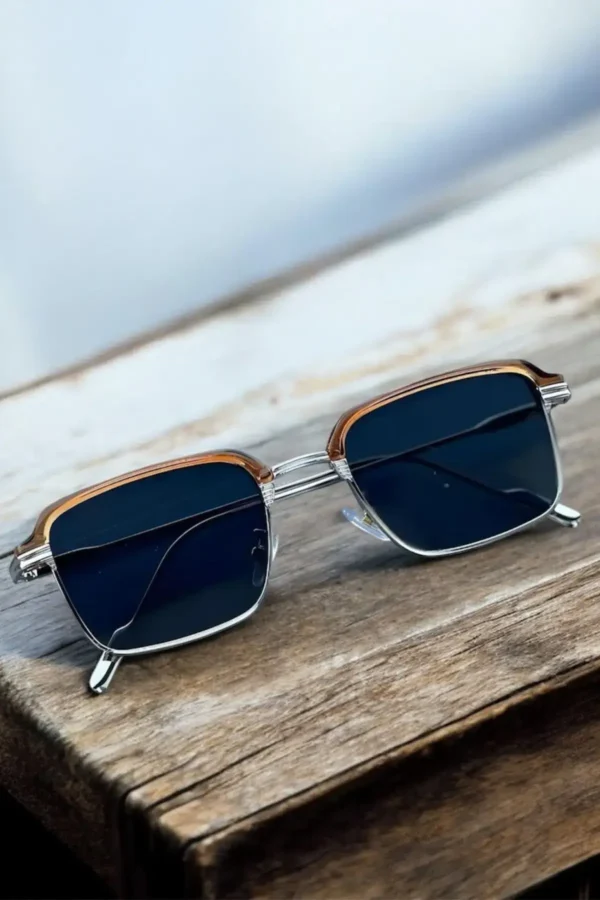 نظارات شمسية مربعة UV400 – إطار معدني بعدسات باللونين الأسود والبني - الصورة 6