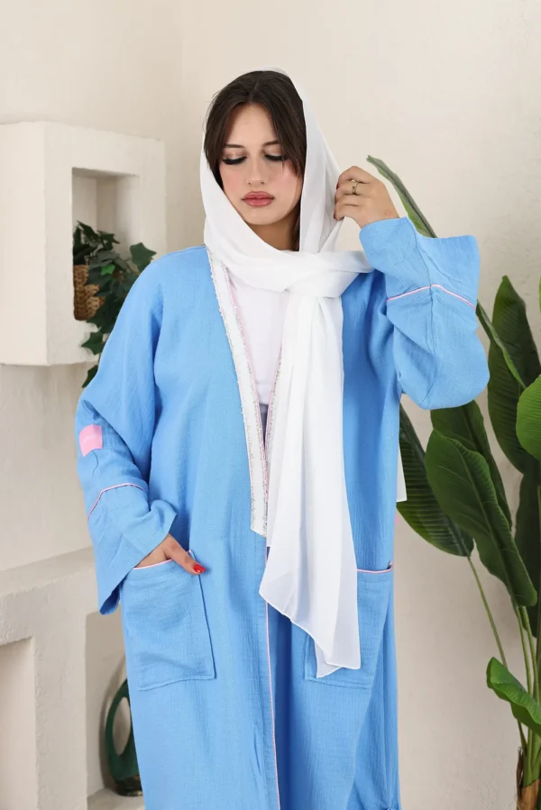 Elegant Sky Blue Abaya with White Scarf Elegant Sky Blue