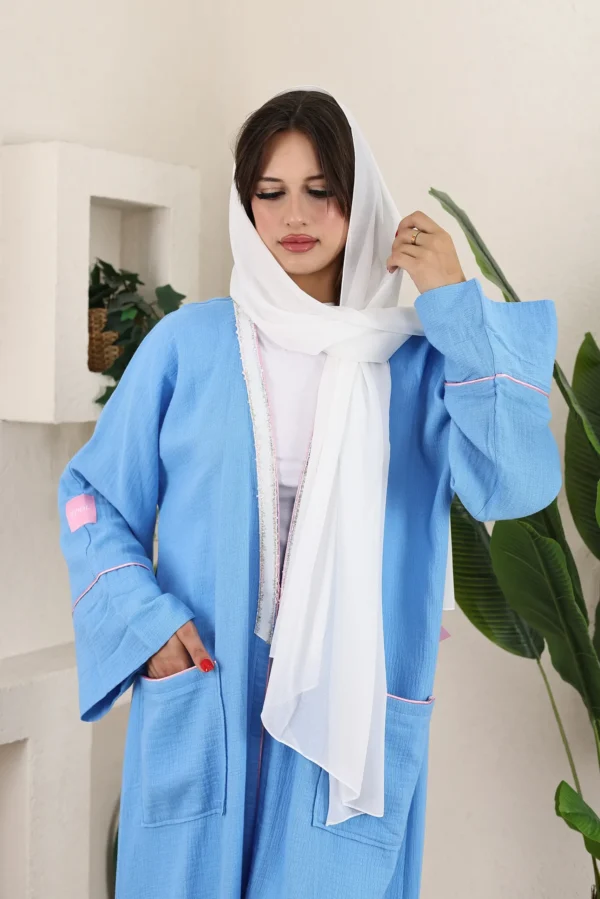 Elegant Sky Blue Abaya with White Scarf Elegant Sky Blue - Image 2