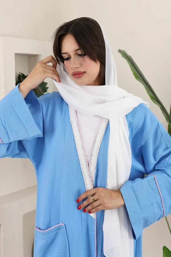 Elegant Sky Blue Abaya with White Scarf Elegant Sky Blue - Image 3