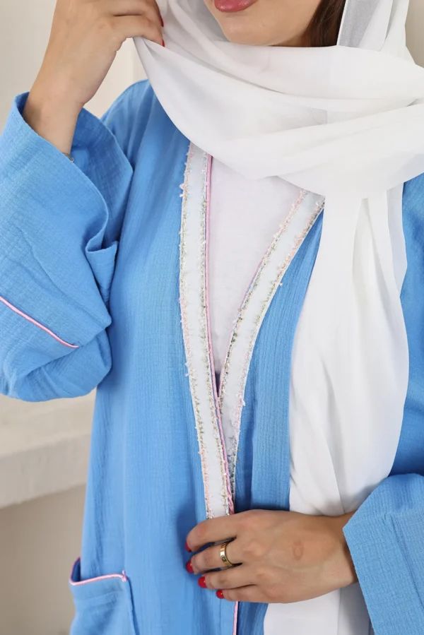 Elegant Sky Blue Abaya with White Scarf Elegant Sky Blue - Image 4