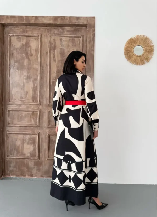 Long Sleeve Cotton Satin Maxi Dress with Belt Patterns - Image 2