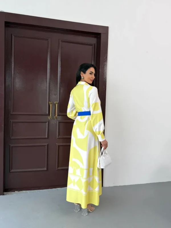 Long Sleeve Cotton Satin Maxi Dress with Belt Patterns - Image 4