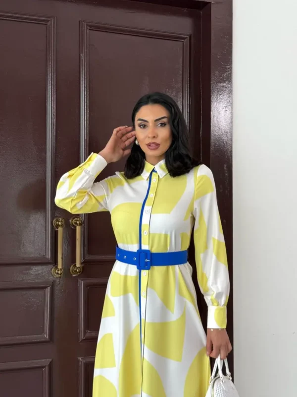 Long Sleeve Cotton Satin Maxi Dress with Belt Patterns - Image 5