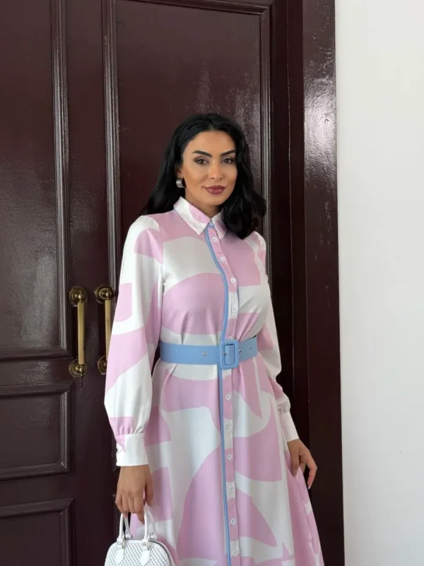 Long Sleeve Cotton Satin Maxi Dress with Belt Patterns - Image 8