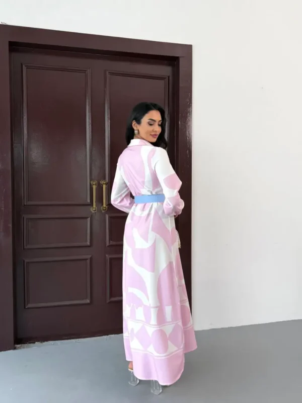 Long Sleeve Cotton Satin Maxi Dress with Belt Patterns - Image 9