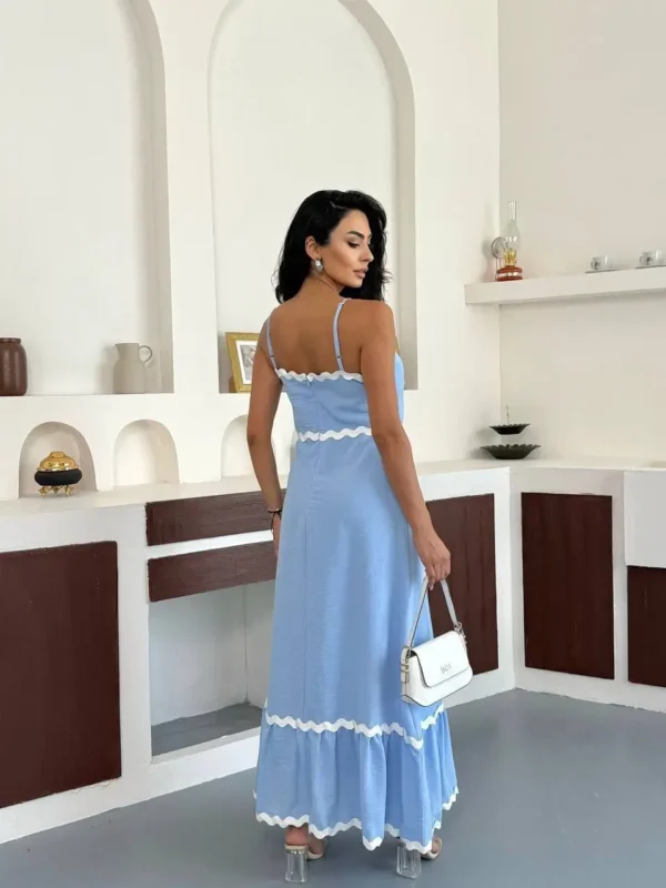 Sleeveless Linen Maxi Dress with Contrast Trim – Summer Chic - Image 4