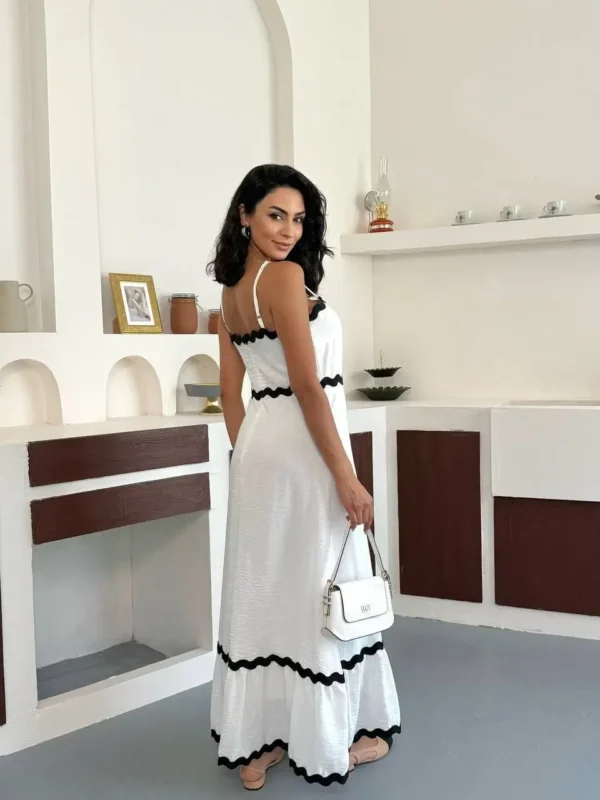 Sleeveless Linen Maxi Dress with Contrast Trim – Summer Chic - Image 2