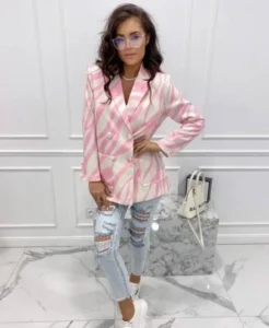 Zebra print women’s blazer in blue and white – casual chic style