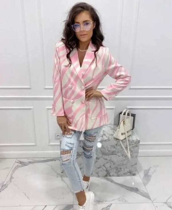 Zebra print women’s blazer in blue and white – casual chic style